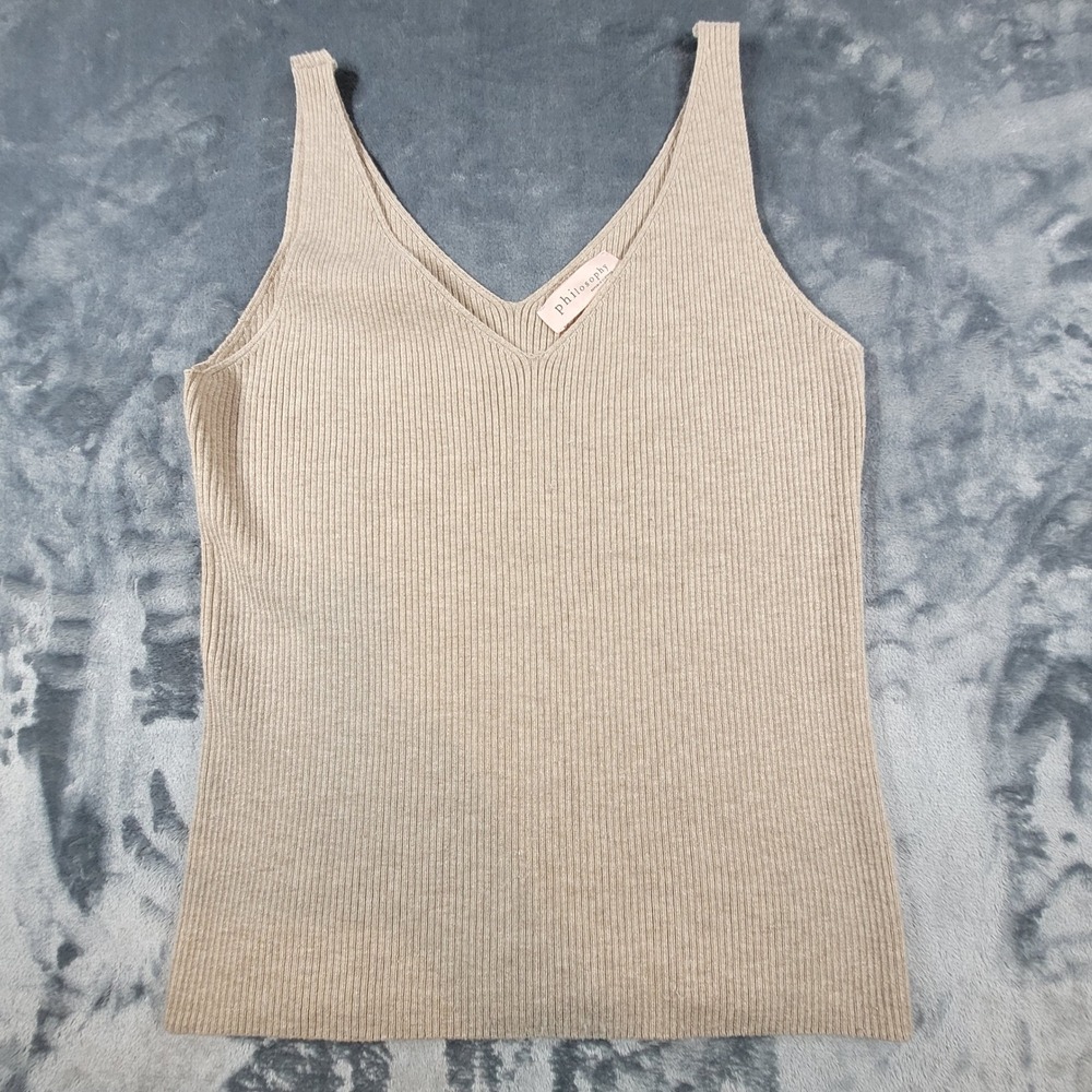 Philosophy Republic Clothing Womens Rib Knit V-Neck Sweater Tank Beige Medium